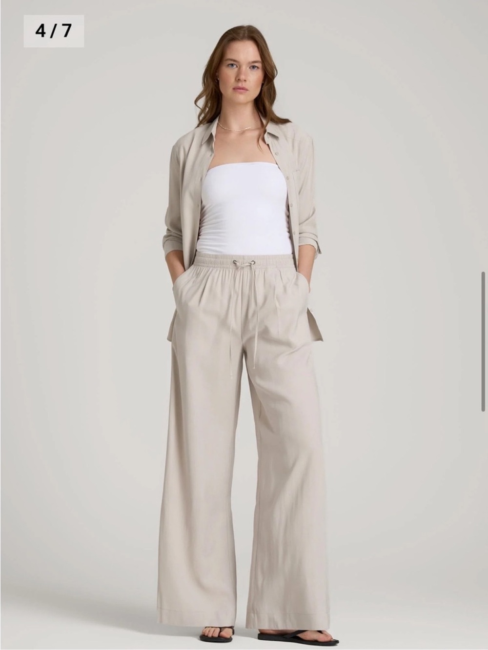 American Tall Relaxed Pull-On
Pants Light Beige Wide-Leg Drawstring Pants ST